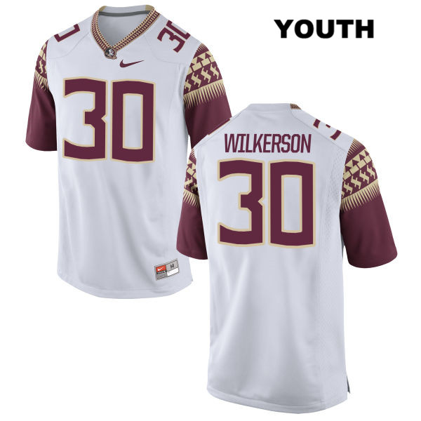 Youth NCAA Nike Florida State Seminoles #30 Jalen Wilkerson College White Stitched Authentic Football Jersey HFD6469YX